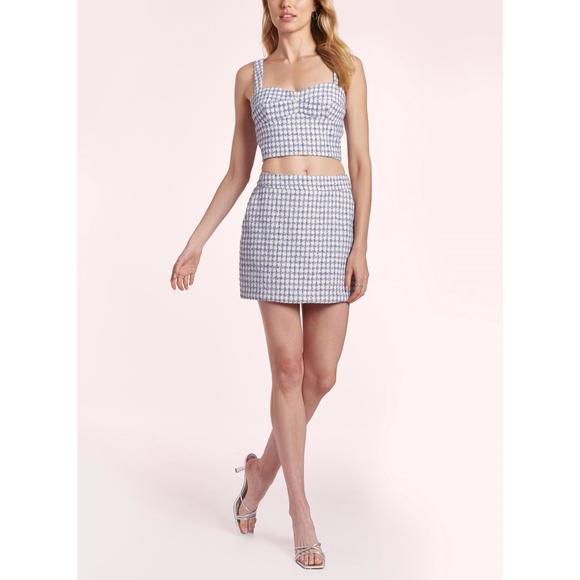 NEW AMANDA UPRICHARD percy tweed top in blue multi - Picture 2 of 4